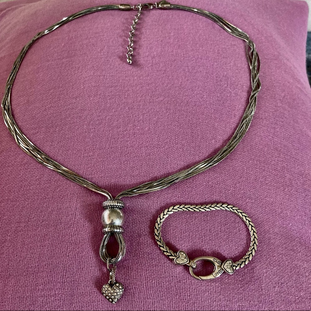 Lot Brighton Necklace Bracelet Heart Silver Tone Chicos & Brighton Bag silver